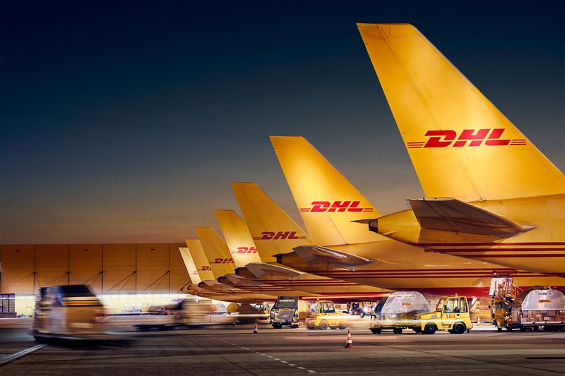 DHL airplane delivering international courier shipments from Padmanabha Nagar Bangalore